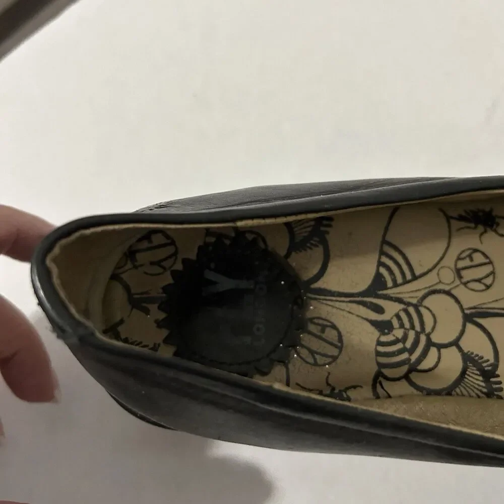 Fly London Black Leather Slip On Wedge Shoes Womens Size 39 /US 8.5 Boho Witchy